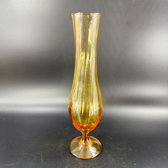Vintage Venetian Amber Art Glass Vase With Made In Italy Sticker Footed Vase VTG - Picture 8 of 11